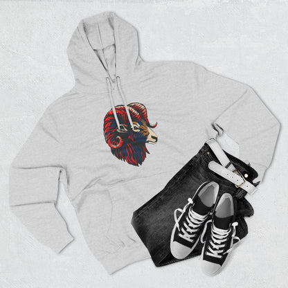 Hand-drawn Alaska Native inspired dall sheep hoodie — original Indigenous wildlife design — front view