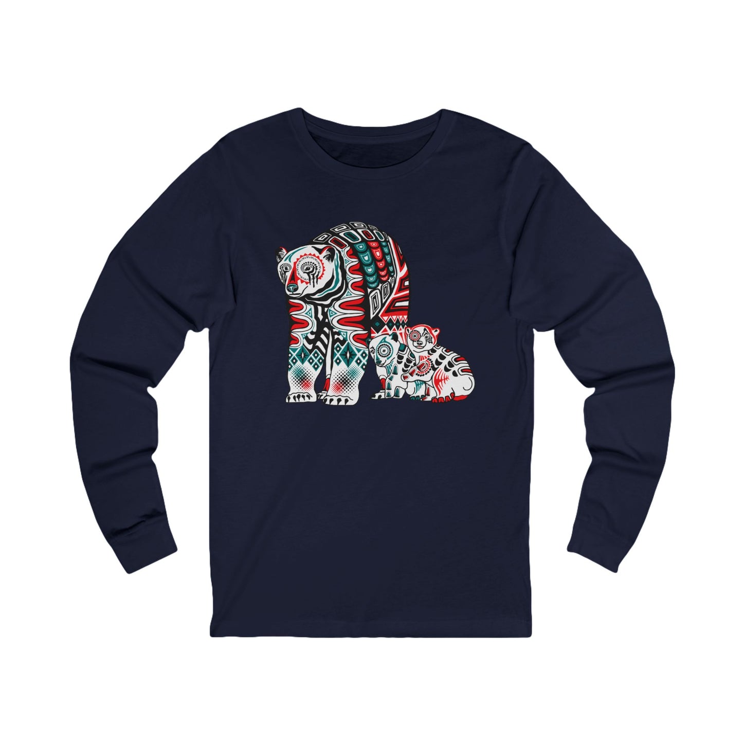 Hand-drawn polar bear long-sleeve tee — original wildlife art by Kayanna Healy at Neo Native