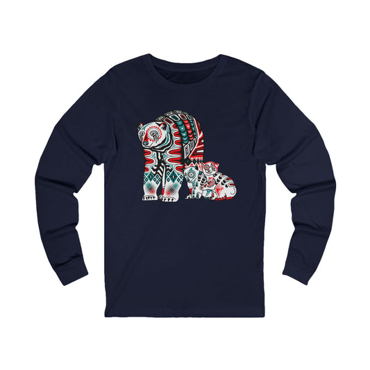 Hand-drawn polar bear long-sleeve tee — original wildlife art by Kayanna Healy at Neo Native
