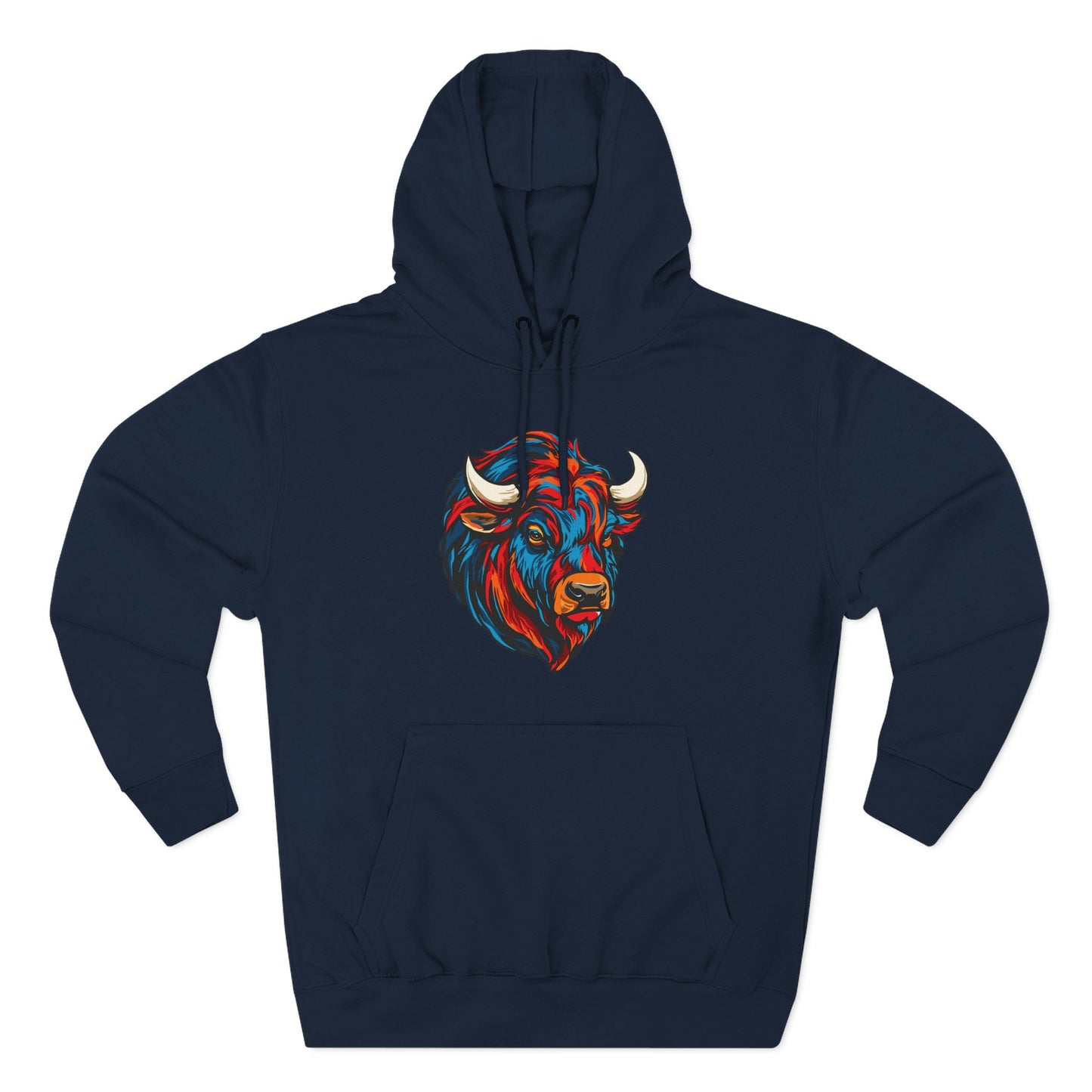 Hand-drawn Alaska Native inspired bison hoodie — original Indigenous wildlife design — front view