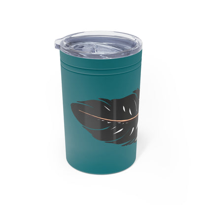 Hand-drawn Alaska Native inspired eagle feather tumbler — original Indigenous wildlife design — close-up of the design detail