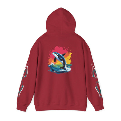 Hand-drawn 'Courage' word art hoodie inspired by Alaska Native design traditions — back view