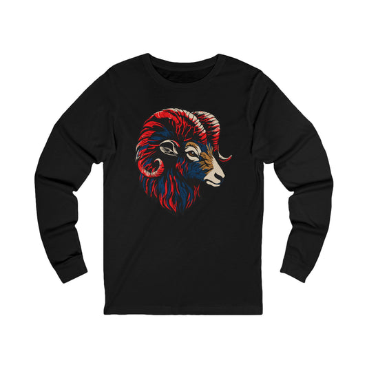 Hand-drawn dall sheep icon long-sleeve tee — original wildlife art by Kayanna Healy at Neo Native