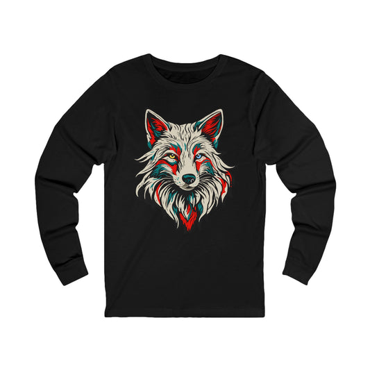 Hand-drawn arctic fox icon long-sleeve tee — original wildlife art by Kayanna Healy at Neo Native
