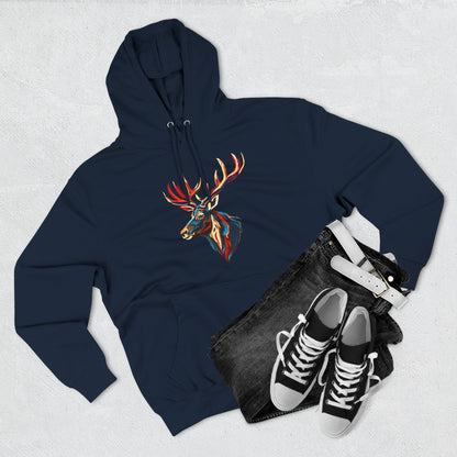 Hand-drawn Alaska Native inspired elk hoodie — original Indigenous wildlife design — front view