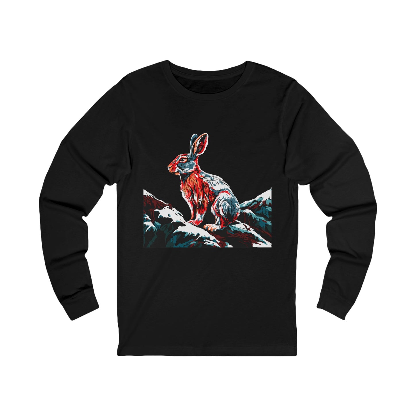 Hand-drawn snowshoe hare icon long-sleeve tee — original wildlife art by Kayanna Healy at Neo Native