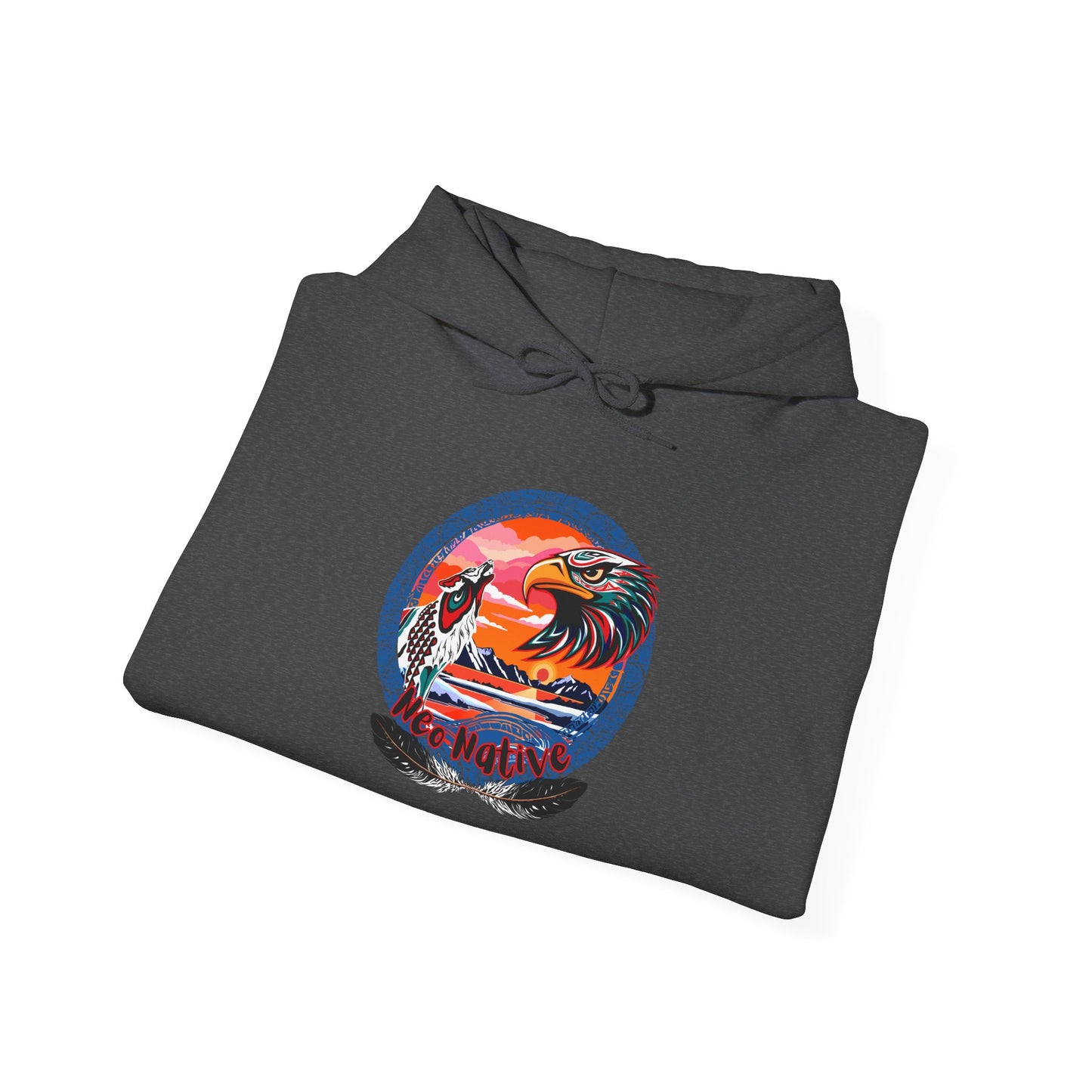 Neo Native brand logo hoodie — Alaska Native owned apparel brand — close-up texture detail