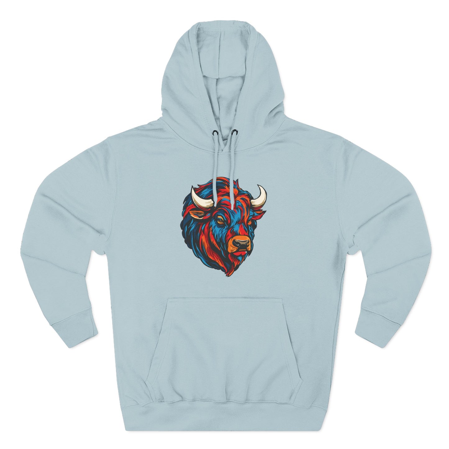 Hand-drawn Alaska Native inspired bison hoodie — original Indigenous wildlife design — back view