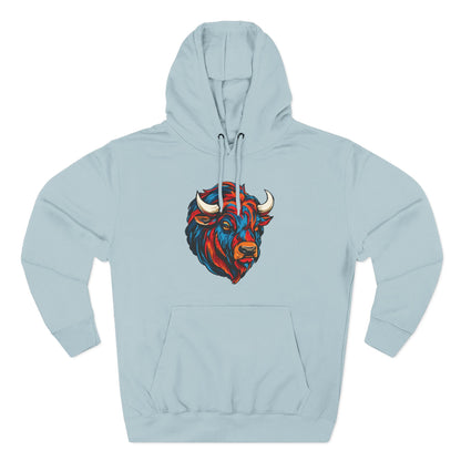 Hand-drawn Alaska Native inspired bison hoodie — original Indigenous wildlife design — back view