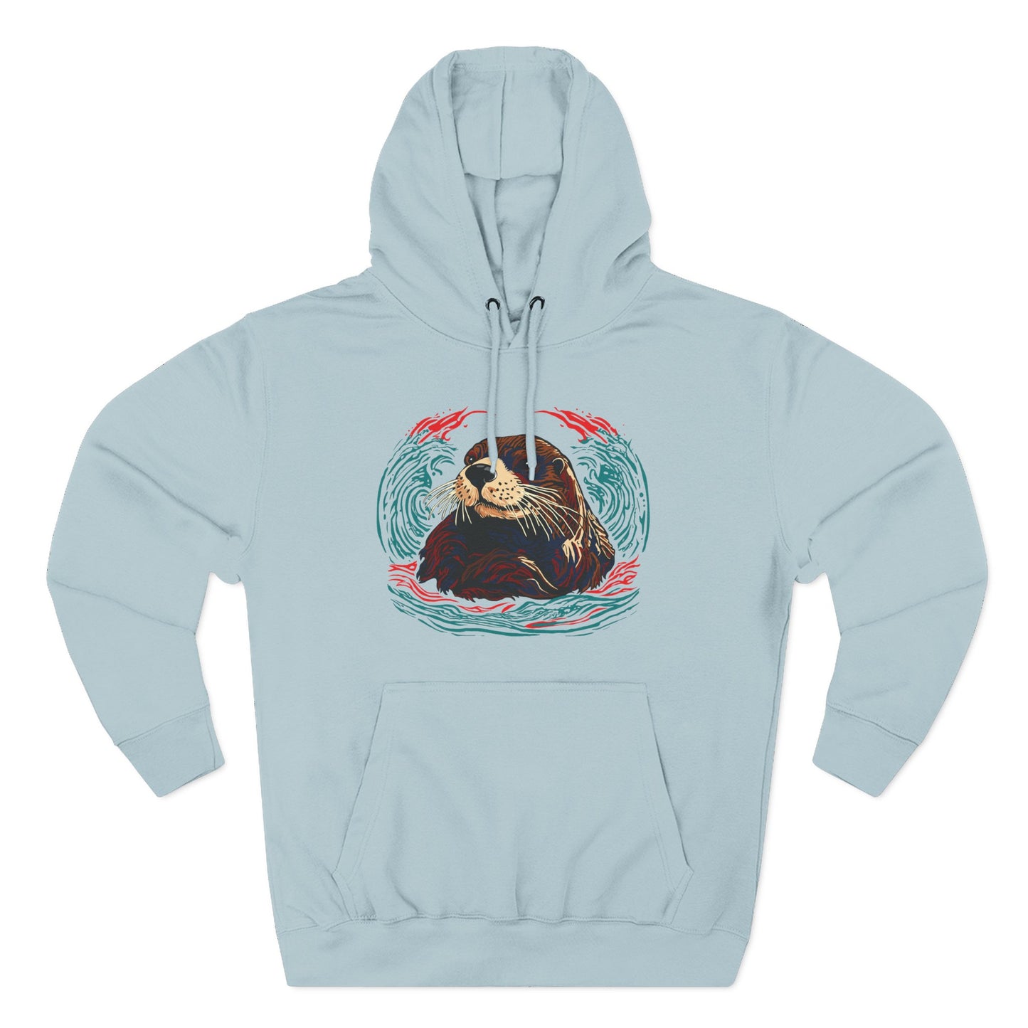 Hand-drawn Alaska Native inspired sea otter hoodie — original Indigenous wildlife design — back view
