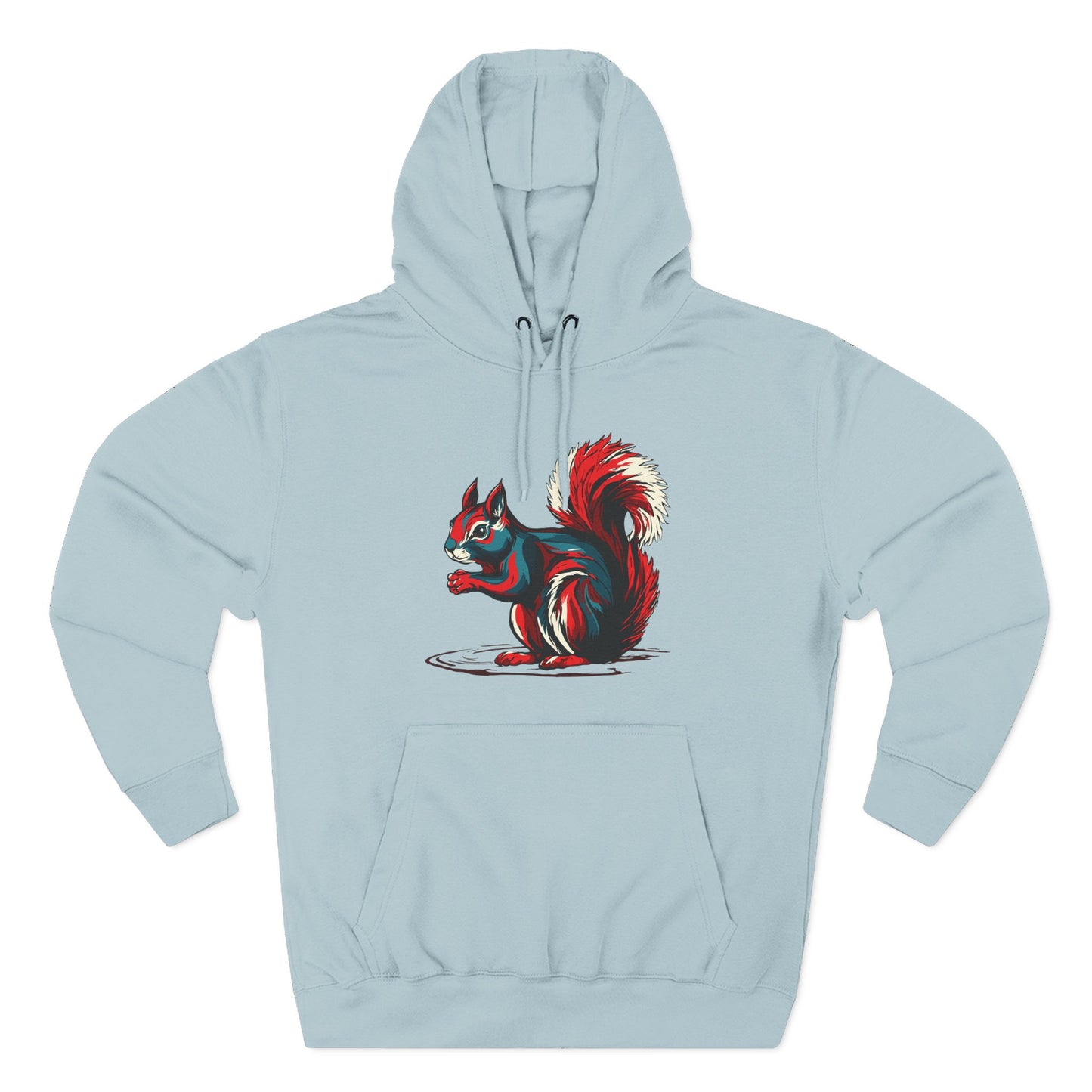 Hand-drawn Alaska Native inspired squirrel hoodie — original Indigenous wildlife design — close-up of the design detail