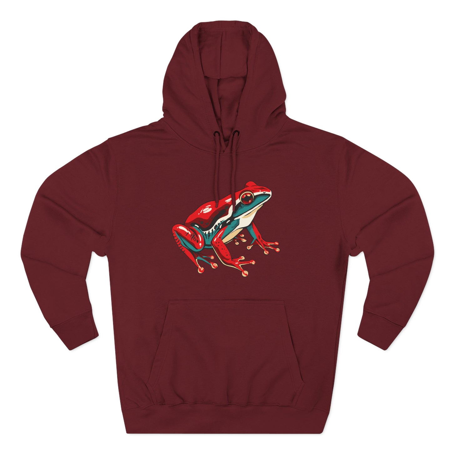 Hand-drawn Alaska Native inspired wood frog hoodie — original Indigenous wildlife design — shown from a different angle
