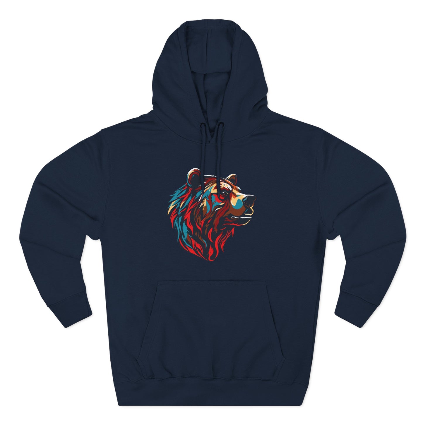 Hand-drawn Alaska Native inspired grizzly bear hoodie — original Indigenous wildlife design — shown from a different angle