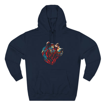 Hand-drawn Alaska Native inspired grizzly bear hoodie — original Indigenous wildlife design — shown from a different angle