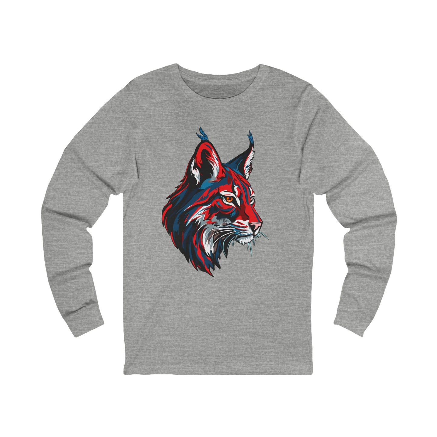 Hand-drawn lynx icon long-sleeve tee — original wildlife art by Kayanna Healy at Neo Native
