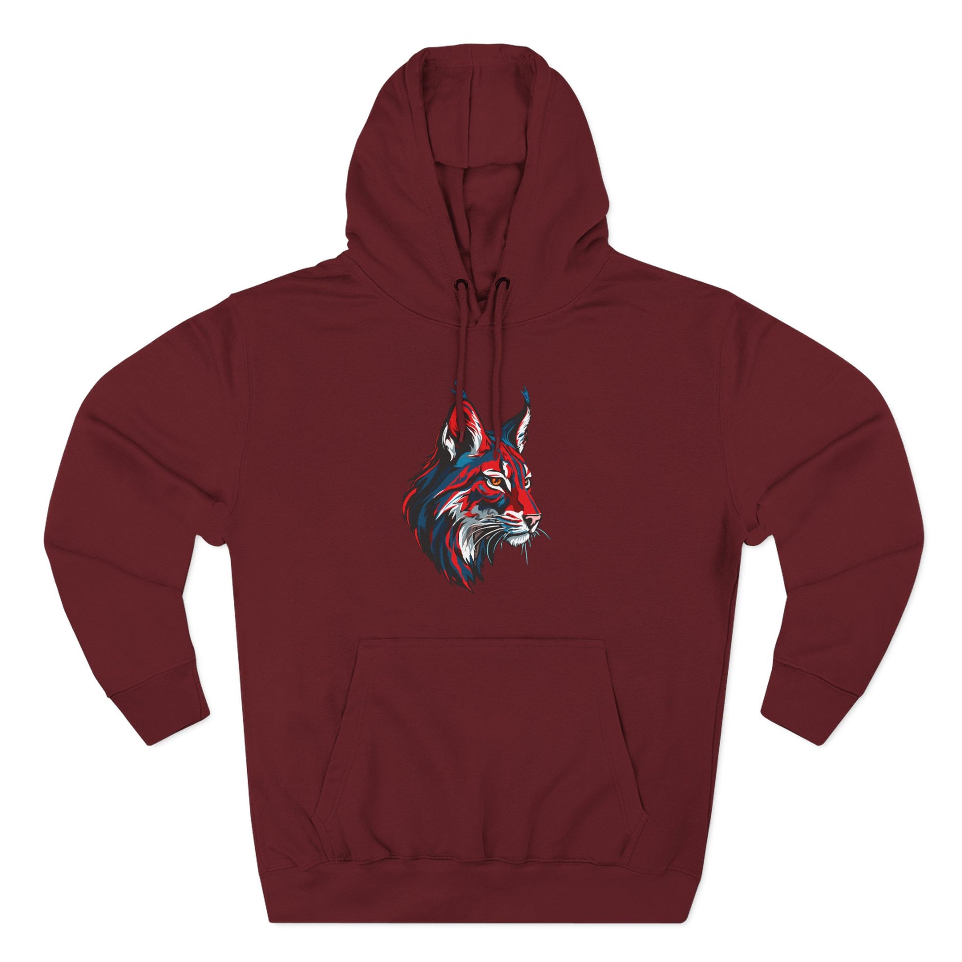 Hand-drawn Alaska Native inspired lynx hoodie — original Indigenous wildlife design — back view