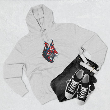 Hand-drawn Alaska Native inspired lynx hoodie — original Indigenous wildlife design — shown in an alternate colorway