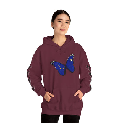 Hand-drawn 'Grace' word art hoodie inspired by Alaska Native design traditions — shown from a different angle
