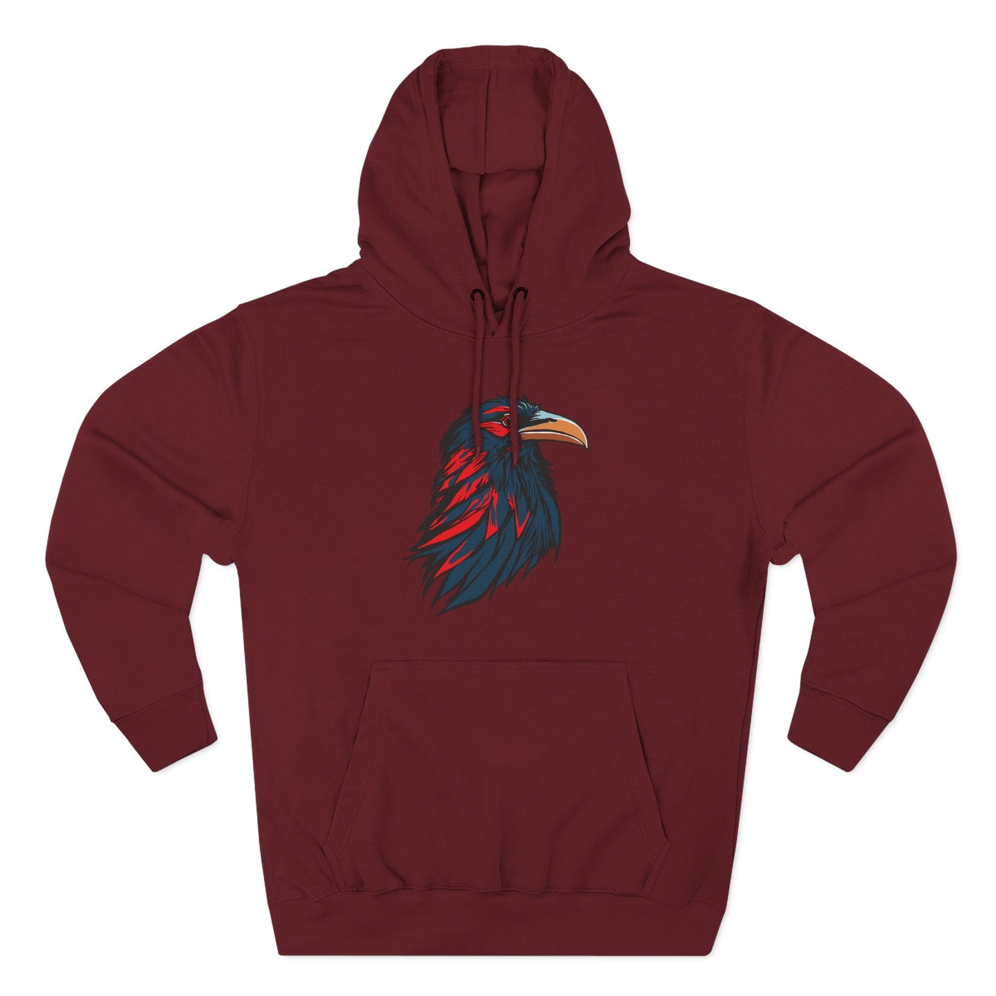 Hand-drawn Alaska Native inspired raven hoodie — original Indigenous wildlife design — close-up of the design detail
