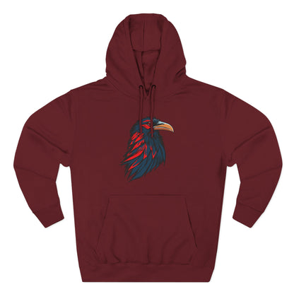 Hand-drawn Alaska Native inspired raven hoodie — original Indigenous wildlife design — close-up of the design detail