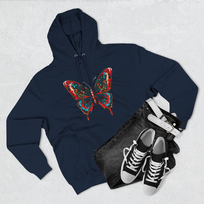 Hand-drawn Alaska Native inspired butterfly hoodie — original Indigenous wildlife design — front view