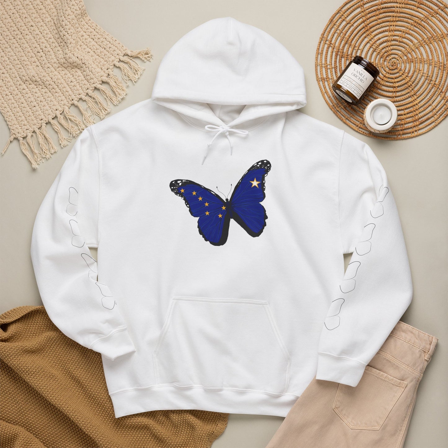 Hand-drawn 'Grace' word art hoodie inspired by Alaska Native design traditions — close-up of the design detail