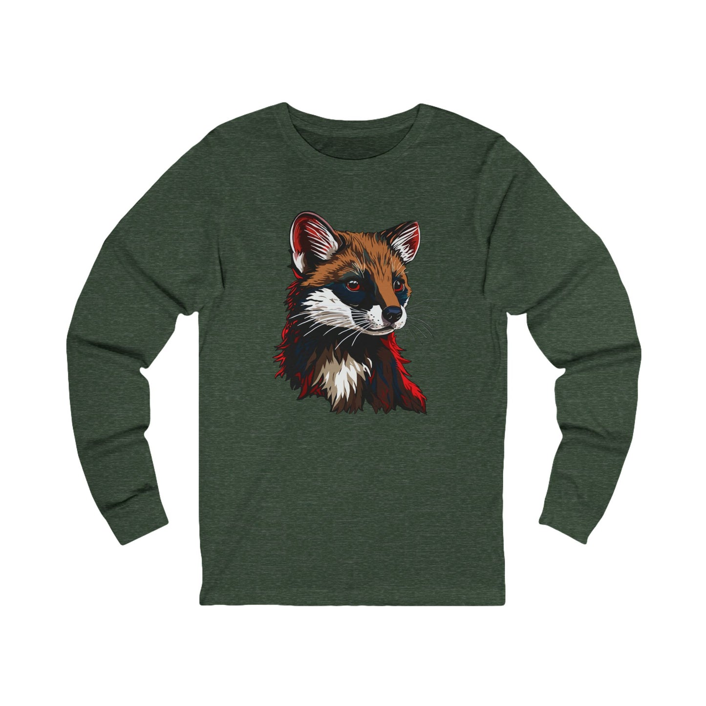 Hand-drawn marten icon long-sleeve tee — original wildlife art by Kayanna Healy at Neo Native
