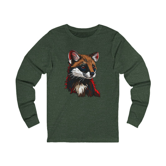 Hand-drawn marten icon long-sleeve tee — original wildlife art by Kayanna Healy at Neo Native