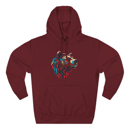 Hand-drawn Alaska Native inspired grizzly bear hoodie — original Indigenous wildlife design — styled product photo