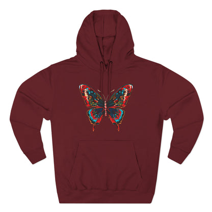 Hand-drawn Alaska Native inspired butterfly hoodie — original Indigenous wildlife design — close-up of the design detail