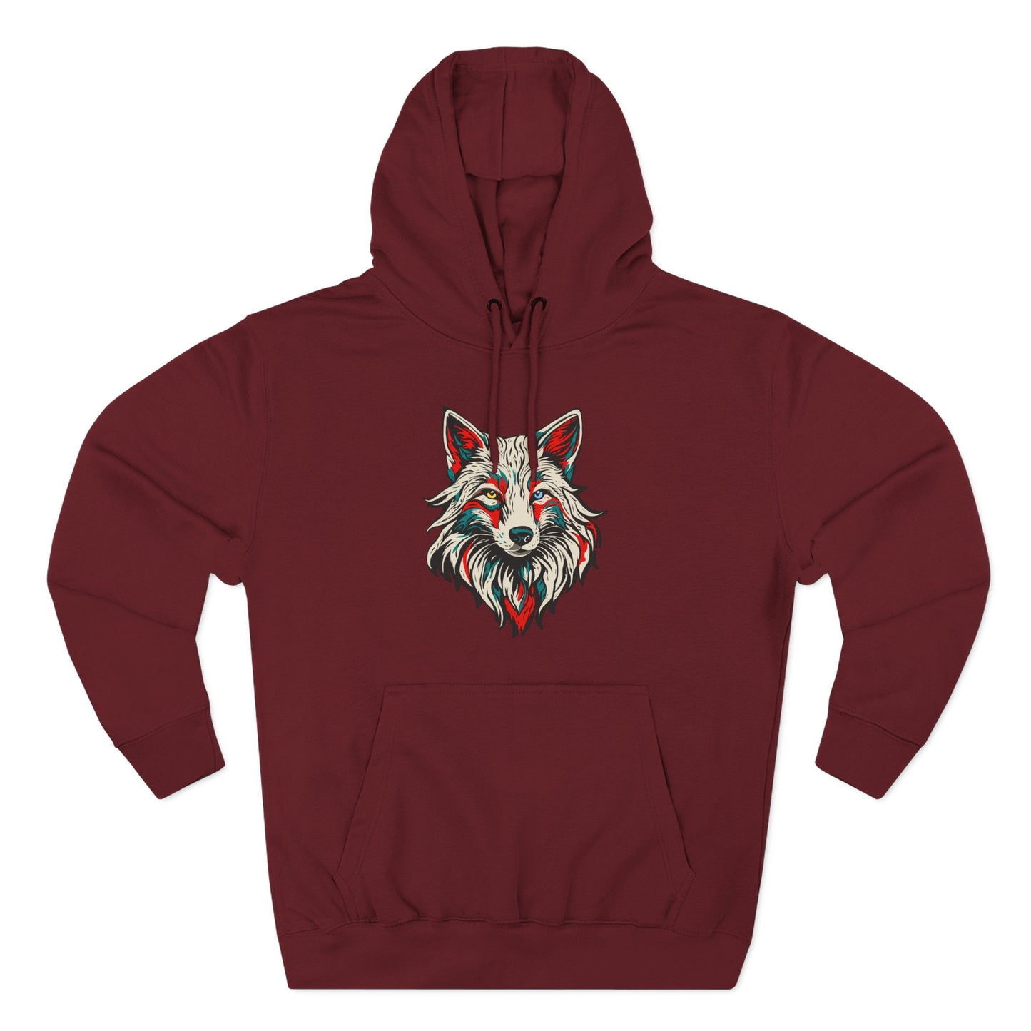 Hand-drawn Alaska Native inspired arctic fox hoodie — original Indigenous wildlife design — front view