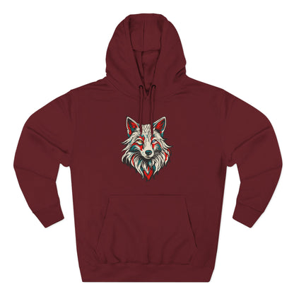Hand-drawn Alaska Native inspired arctic fox hoodie — original Indigenous wildlife design — front view