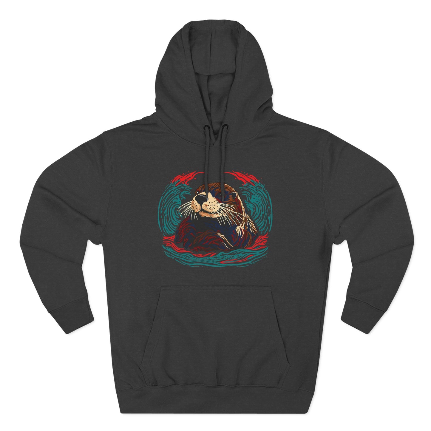 Hand-drawn Alaska Native inspired sea otter hoodie — original Indigenous wildlife design — styled product photo