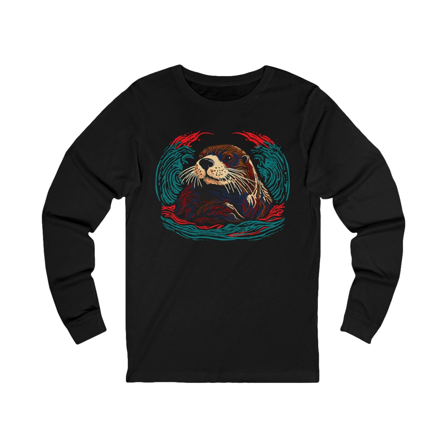 Hand-drawn sea otter icon long-sleeve tee — original wildlife art by Kayanna Healy at Neo Native