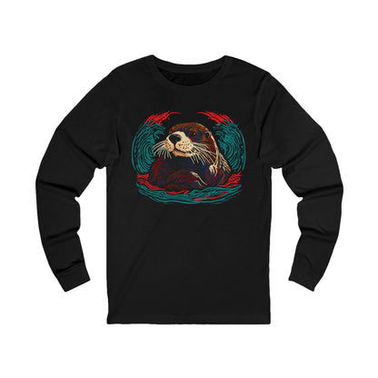 Hand-drawn sea otter icon long-sleeve tee — original wildlife art by Kayanna Healy at Neo Native