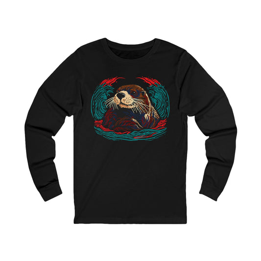 Hand-drawn sea otter icon long-sleeve tee — original wildlife art by Kayanna Healy at Neo Native