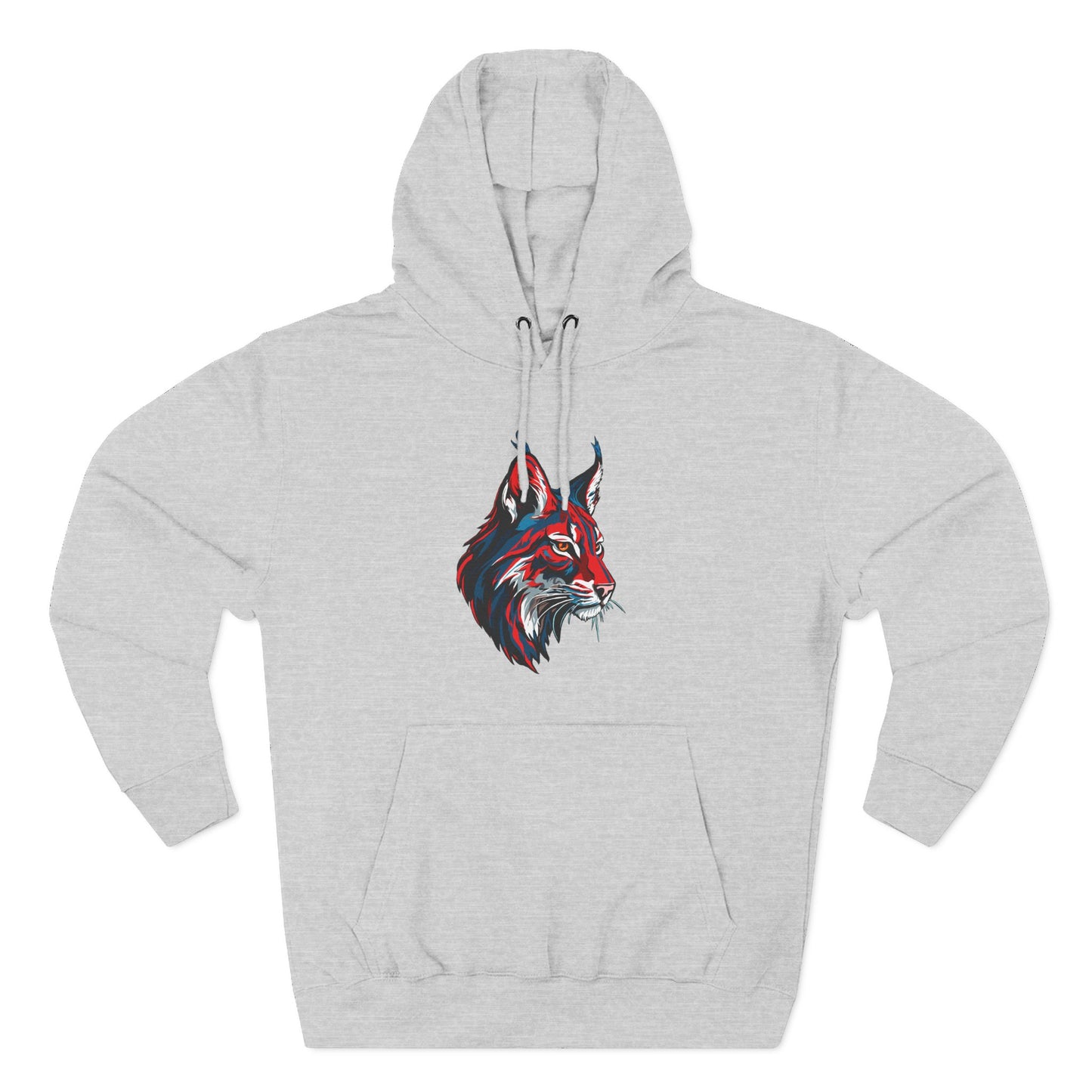 Hand-drawn Alaska Native inspired lynx hoodie — original Indigenous wildlife design — front view