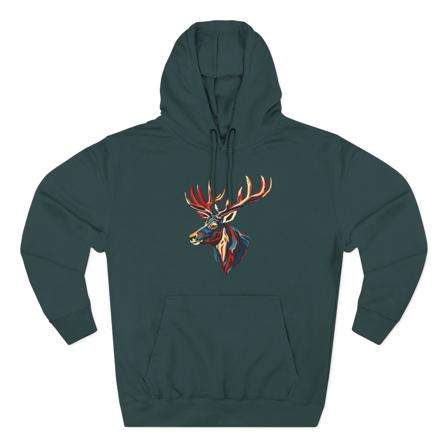 Hand-drawn Alaska Native inspired elk hoodie — original Indigenous wildlife design — close-up of the design detail