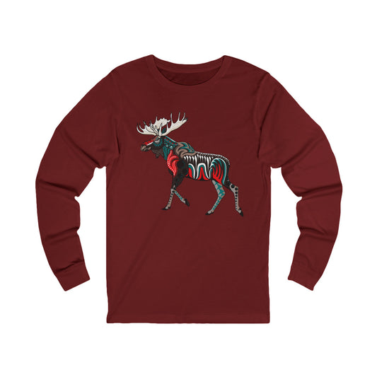 Hand-drawn moose long-sleeve tee — original wildlife art by Kayanna Healy at Neo Native