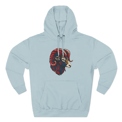 Hand-drawn Alaska Native inspired dall sheep hoodie — original Indigenous wildlife design — close-up of the design detail