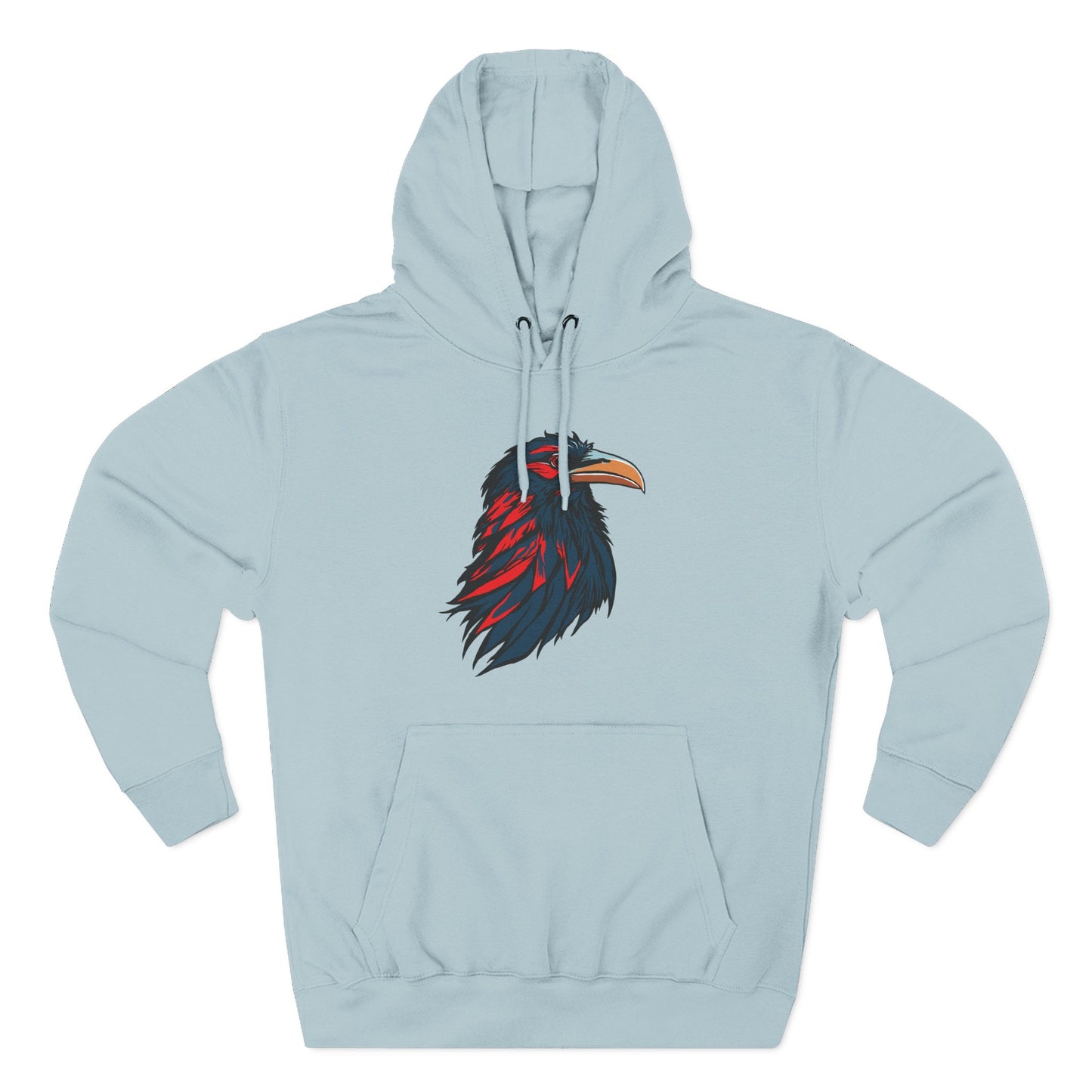 Hand-drawn Alaska Native inspired raven hoodie — original Indigenous wildlife design — styled product photo