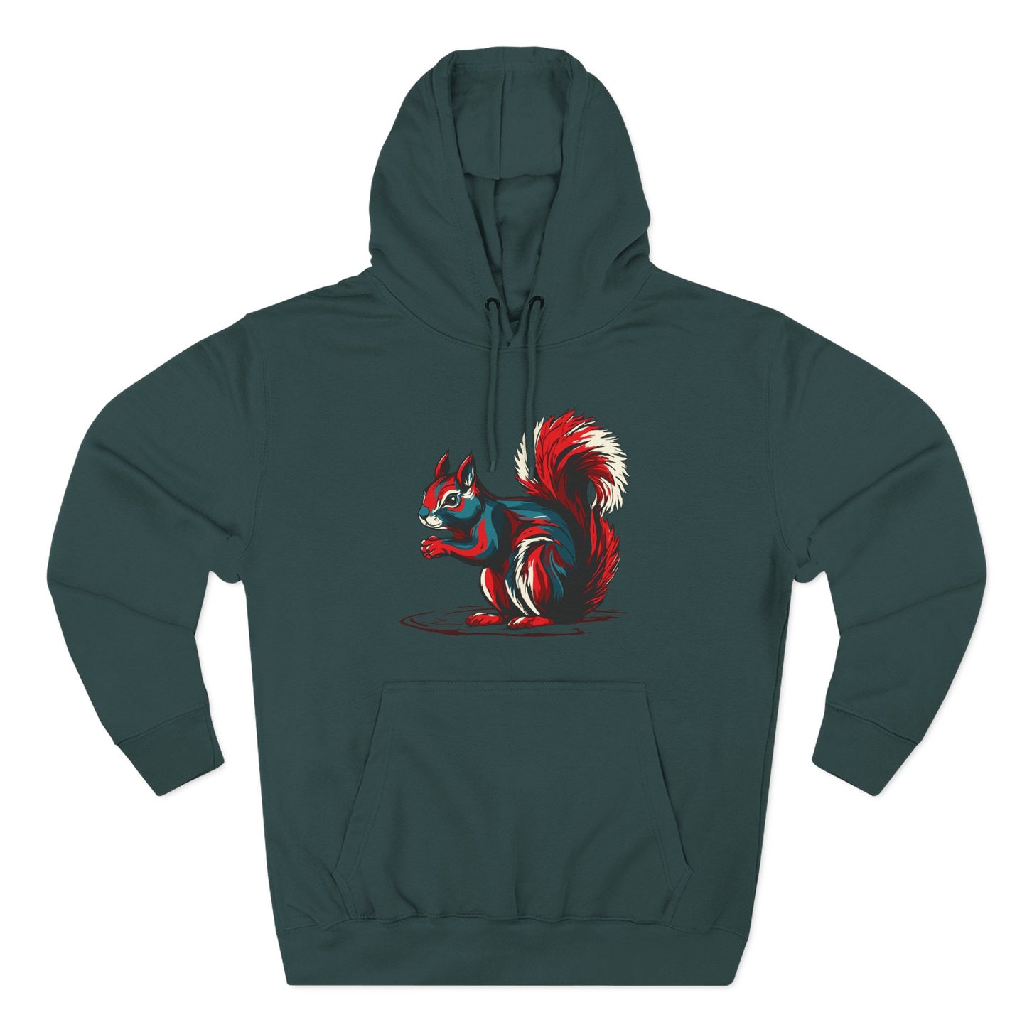 Hand-drawn Alaska Native inspired squirrel hoodie — original Indigenous wildlife design — front view