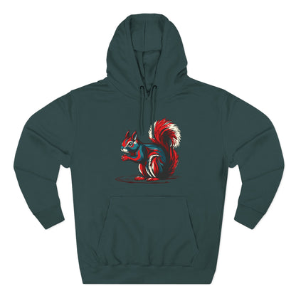 Hand-drawn Alaska Native inspired squirrel hoodie — original Indigenous wildlife design — front view