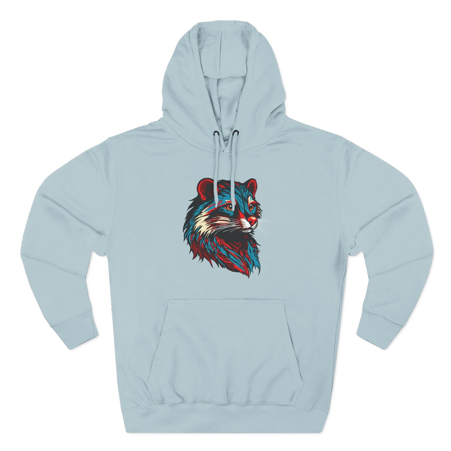 Hand-drawn Alaska Native inspired mink hoodie — original Indigenous wildlife design — styled product photo
