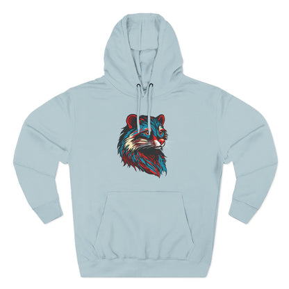 Hand-drawn Alaska Native inspired mink hoodie — original Indigenous wildlife design — styled product photo