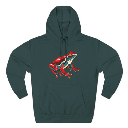 Hand-drawn Alaska Native inspired wood frog hoodie — original Indigenous wildlife design — front view