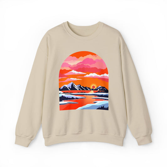 Hand-drawn arctic rising crewneck sweatshirt — original wildlife art by Kayanna Healy at Neo Native