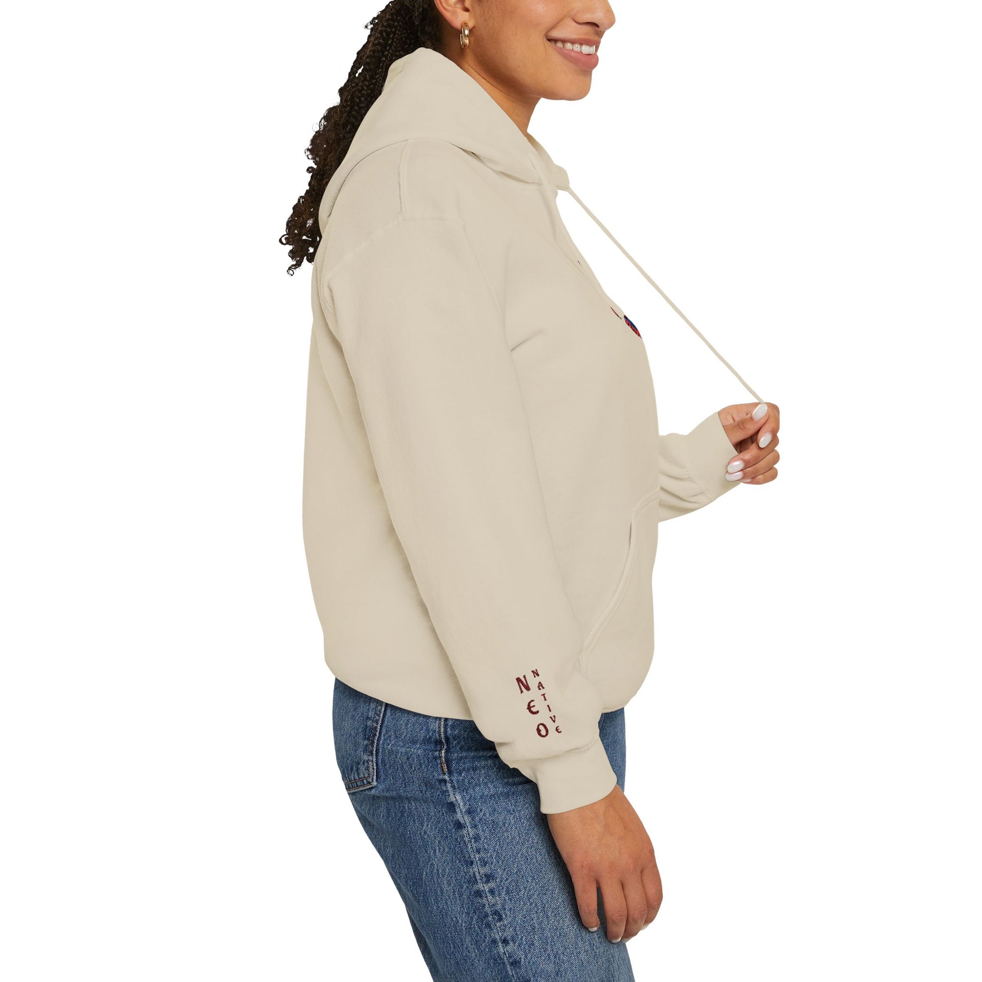 Hand-drawn Alaska Native inspired wood frog hoodie — original Indigenous wildlife design — back view
