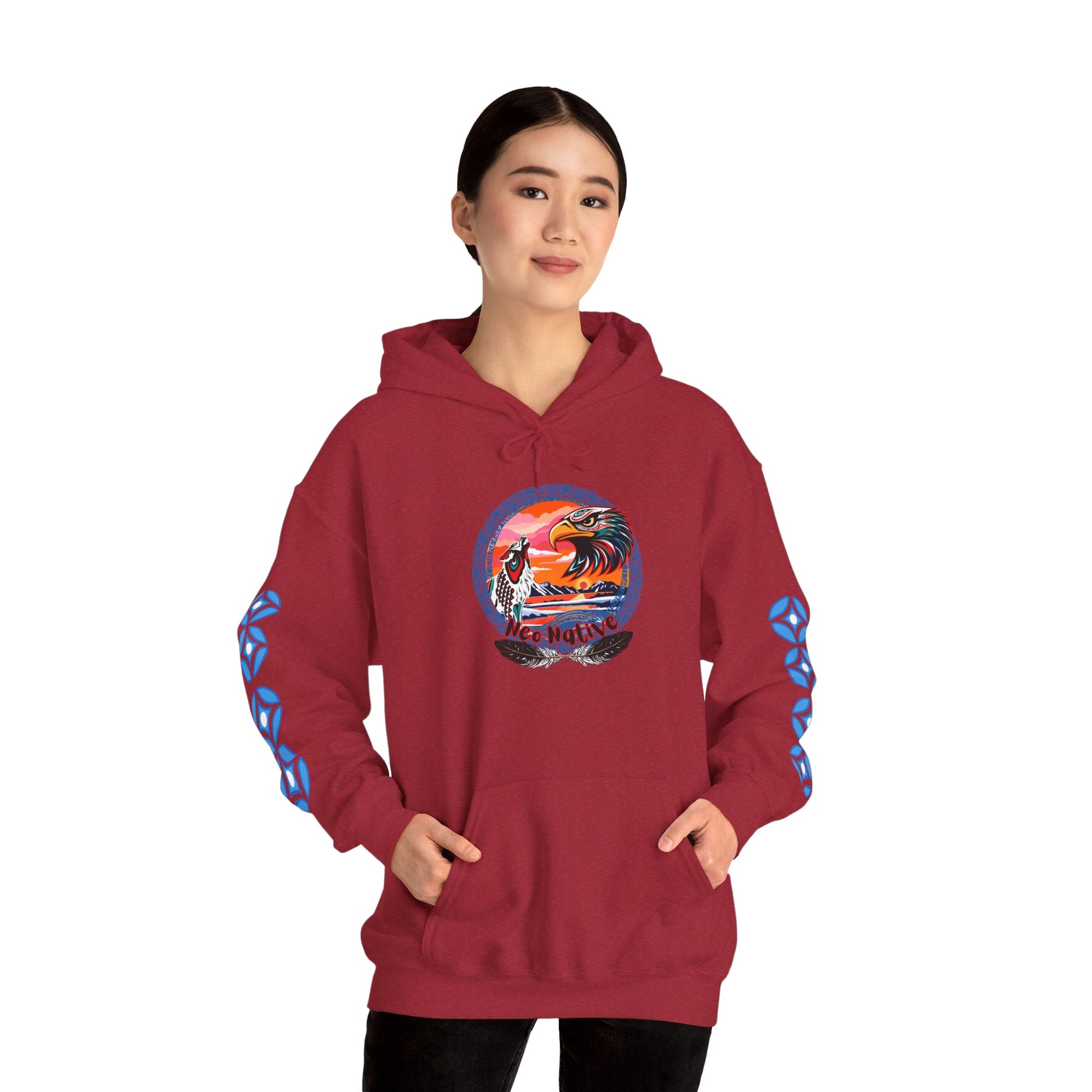Neo Native brand logo hoodie — Alaska Native owned apparel brand — shown from a different angle