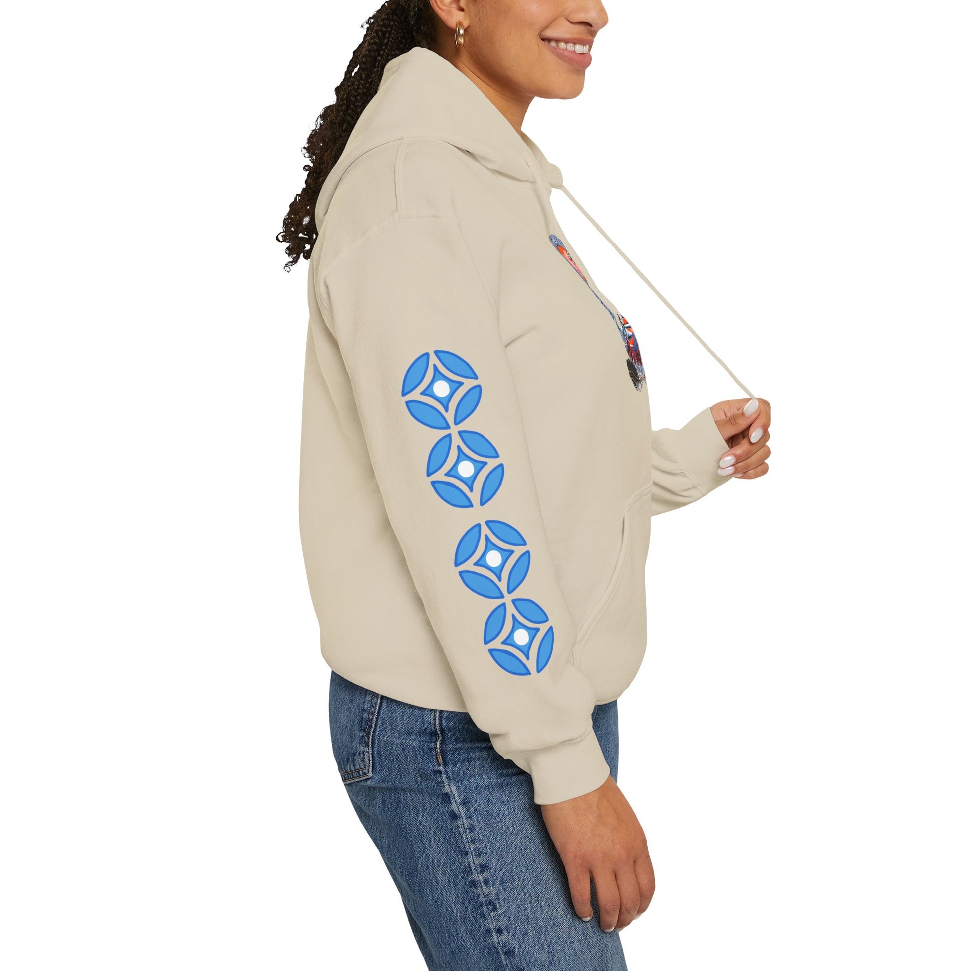 Neo Native brand logo hoodie — Alaska Native owned apparel brand — close-up texture detail